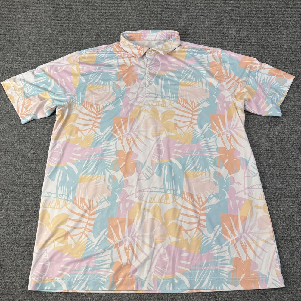 Waggle Polo Shirt Mens 2XL Multicolor Tropical Floral Golf Performance Stretch